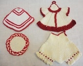 Crocheted Pot Holder Set of 4 in Red and White - Set B