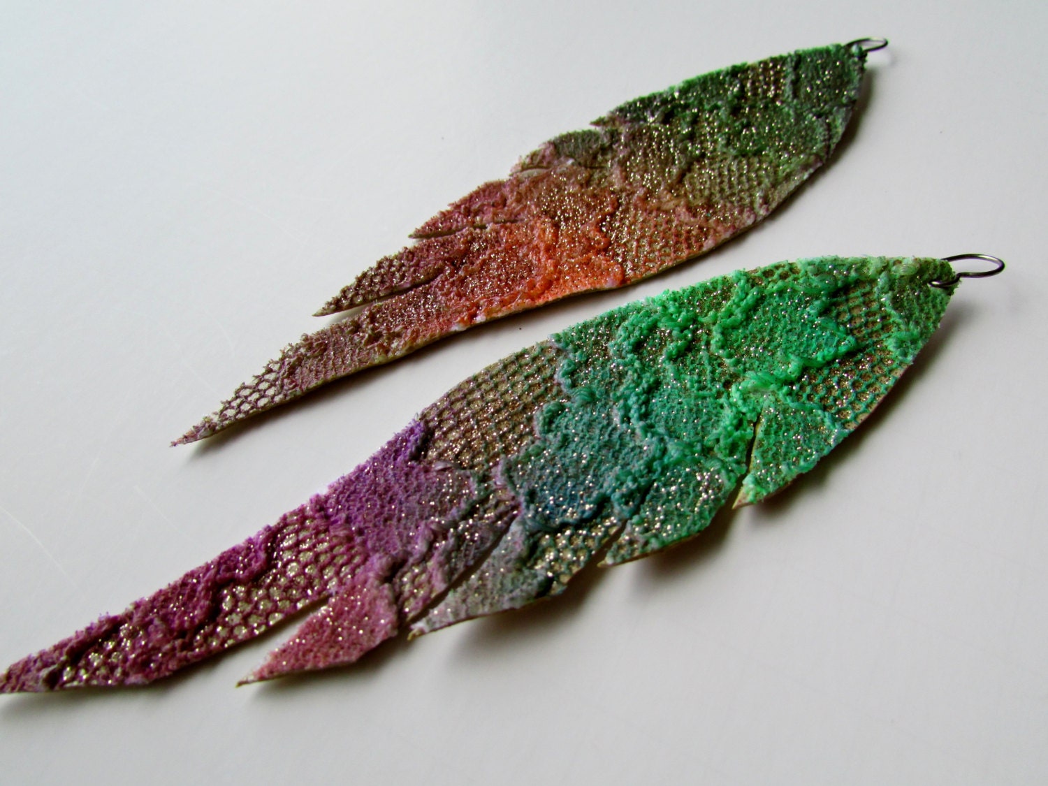 Fairy Wings -Leather and Lace Feather Earrings