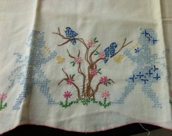 Floral  hand embroidered vintage pillowcase - standard size