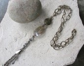 Long Pendant Necklace, Phantom Quartz, Long Necklace, Antiqued Brass, Boho Chic Necklace, Ethnic, Irisjewelrydesign