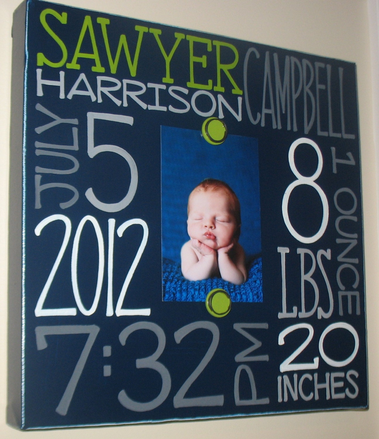 Baby birth information canvas frame 10x10