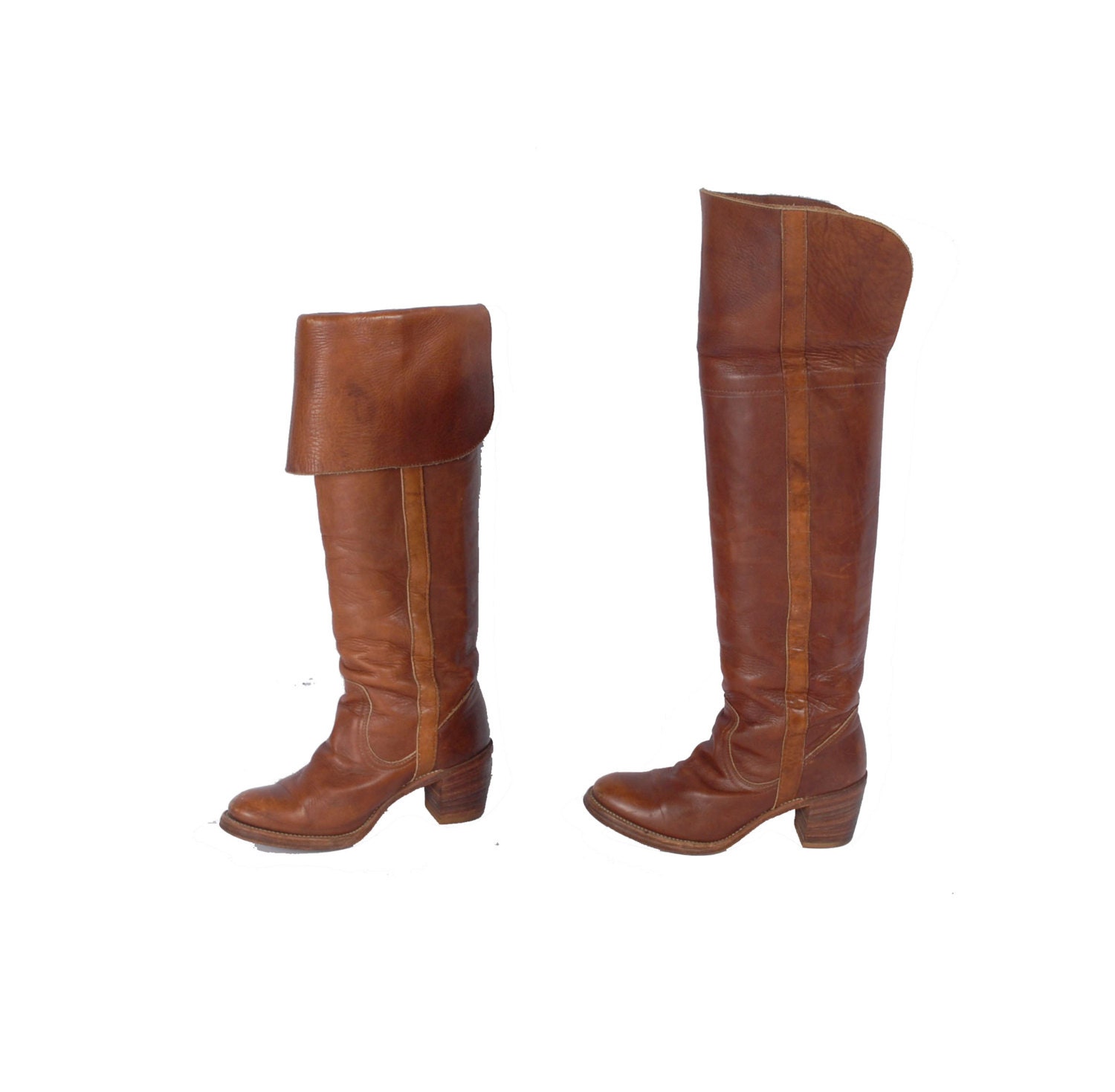 Vintage 60s FRYE Brown Leather Campus Boots Over the Knee OTK Thigh High Boots Black Label