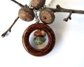 Wooden Jewelry Wood Hoop Necklace Rosewood Wire Wrapped Jasper Stones Natural Eco Friendly by Hendywood