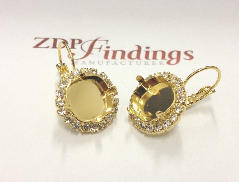 2pcs x Square 12mm Bezel Earrings For Setting GP w/ Crystal Rhinestone  fit Swarovski 4470 (LBSQ12CRYGP)