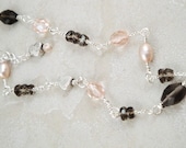 Anklet. Romantic. Smokey quartz. Pearls. Hearts. Pink. Silver. Devine Designs Jewelry