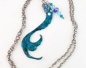 Mermaid Tail Necklace - Mermaid Necklace - Ianthe style Mermaid Tail Necklace in Blues - Silver Tones