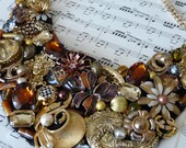 bib necklace, statement necklace collage necklace Medea's Promise vintage brooch, earrings