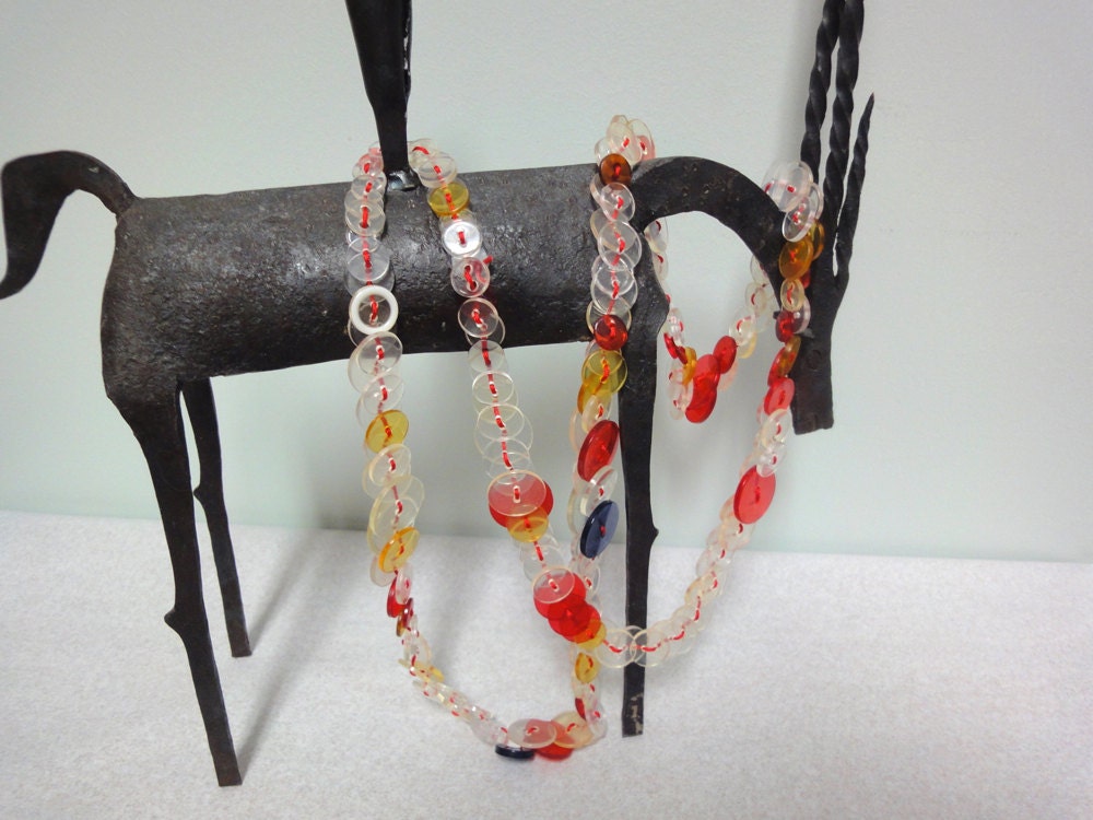 Vintage Button Necklace, Tiddly Wink, Mod Plastic Statement Necklace, Long Dramatic