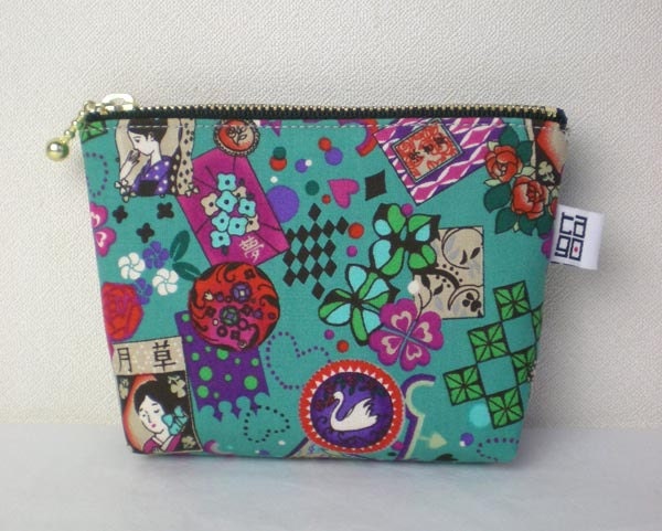 Zipper Pouch - Small, Japan retro in turquoise blue, card case, coin purse , accessory case