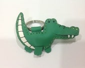 Leather keychain - Amy the Alligator leather charm ( Green )