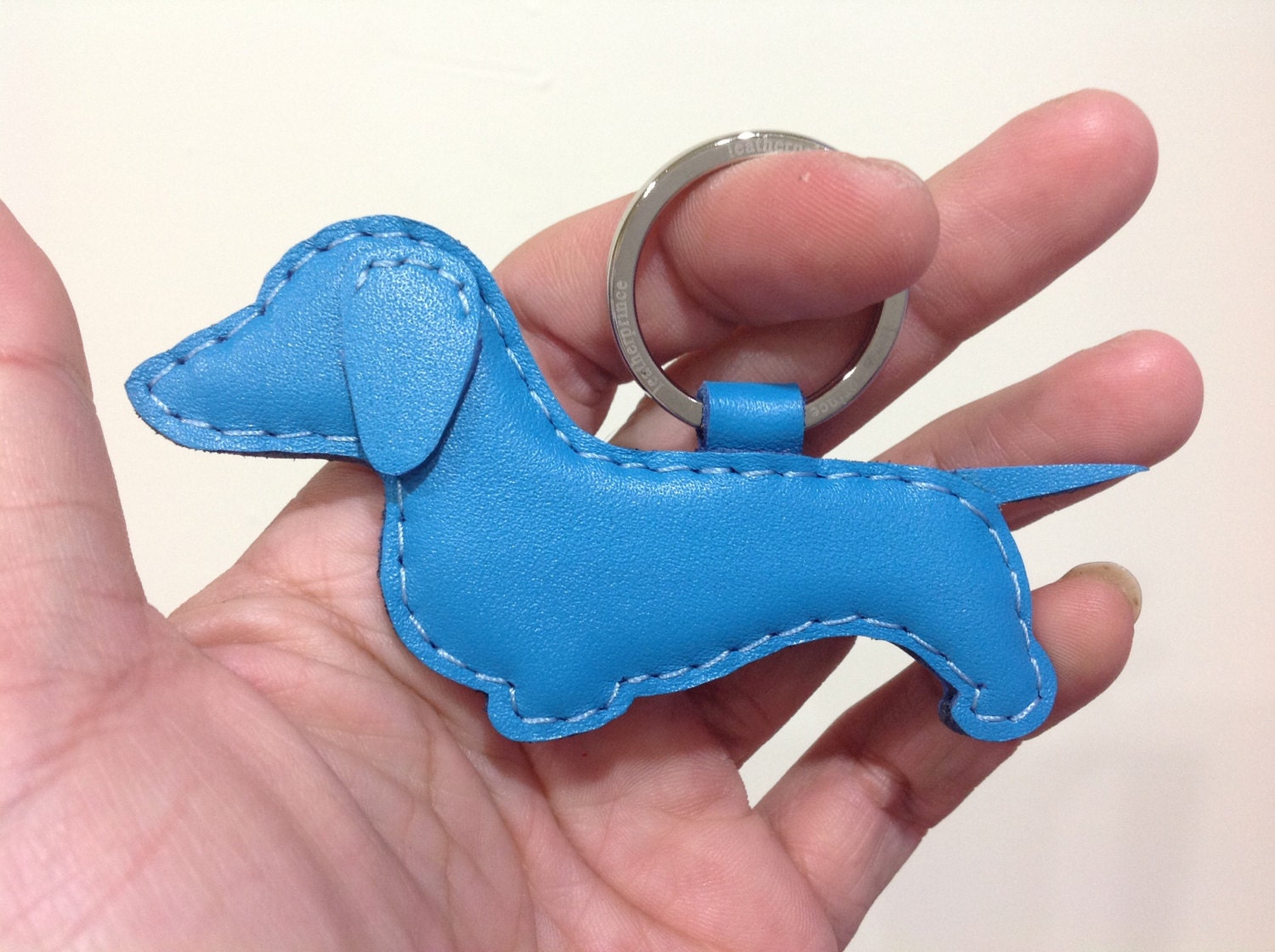 Prince the Dachshund Leather Keychain ( Turquoise )