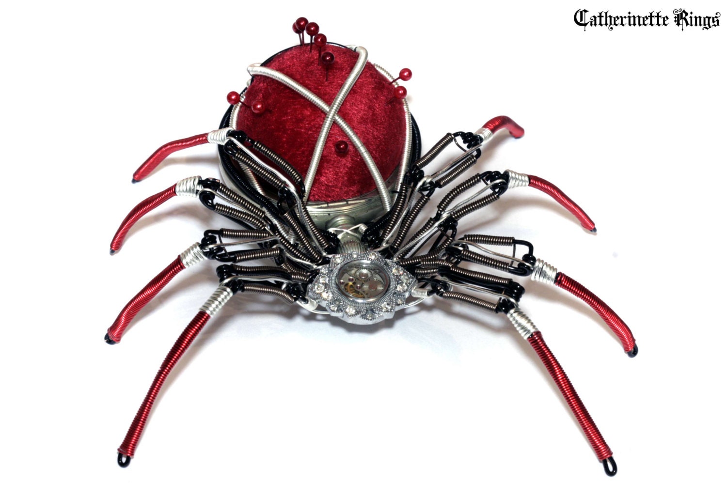 Steampunk - Sculpture - Red Velvet Pin Cushion Spider