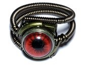 Steampunk Jewelry - RING - Red taxidermy glass eye - Size 10 ONLY