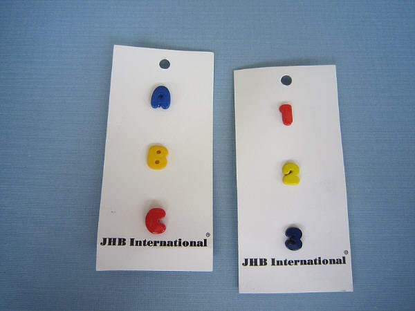 Novelty School Buttons - ABC - 123 - Price Per Card