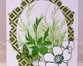 Floral in green notecard