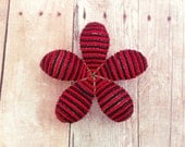 Striped Brooch Pin or Hair Clip - Red and Black - Pinstripe Beaded Flower -  Ododo Originals