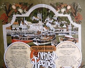 Cornish Recipes Tea Towel - Kitchen Dish Towel - Avocado Green Orange - Fishing Boats Harvest Theme - Cornwall England UK - Made in Britain