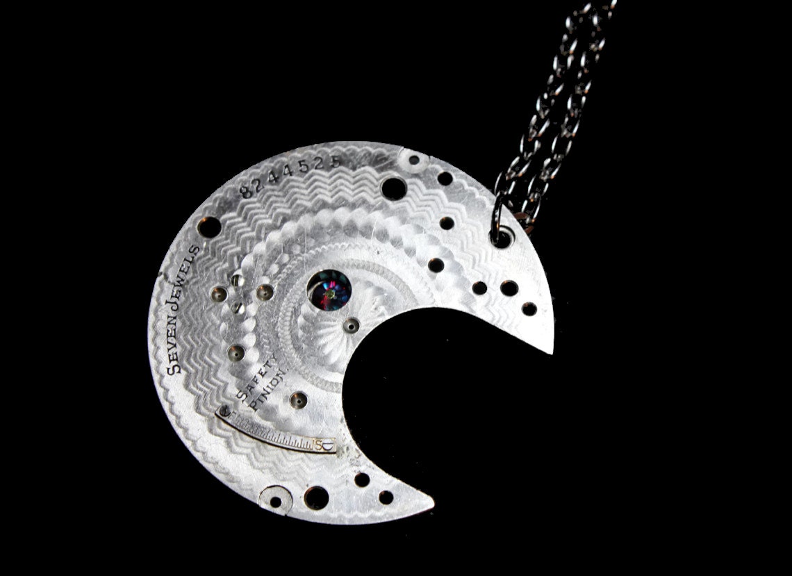 Steampunk Necklace- Industrial Wedding- Luxury Statement- Silver Clockwork- Vintage Watch Movement- Swarovski- Filigree- tasherajean- SPN30