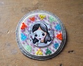 Shrink art Felt and bead small art brooch cameo girl and bunny