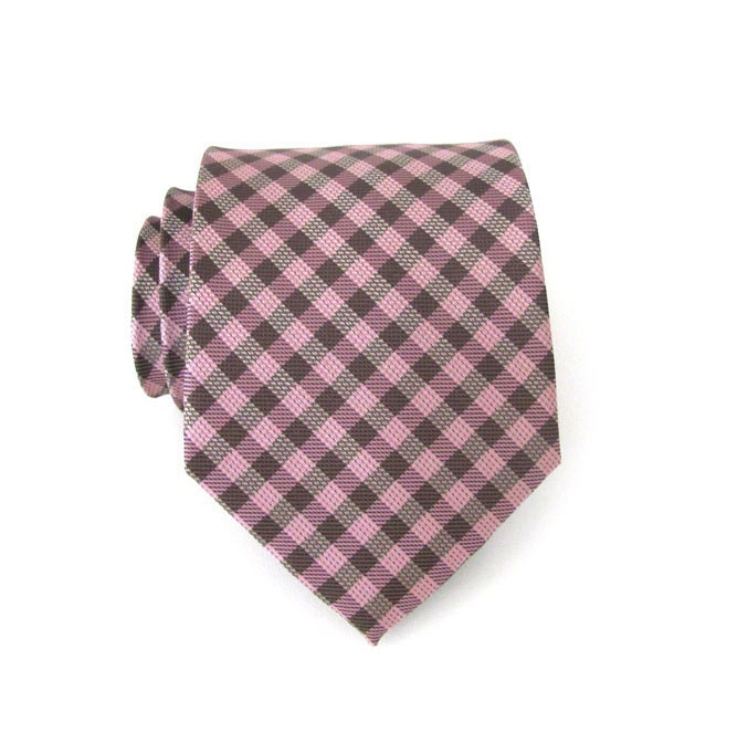 Necktie Pink and Brown Checkers Silk Tie