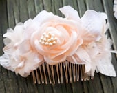 Flora Garden Peach Hair Flower Comb- Weddings- Bride- Bridesmaid- Gift, Mint, Elegant, Pearls, Blush, Romantic, Coral