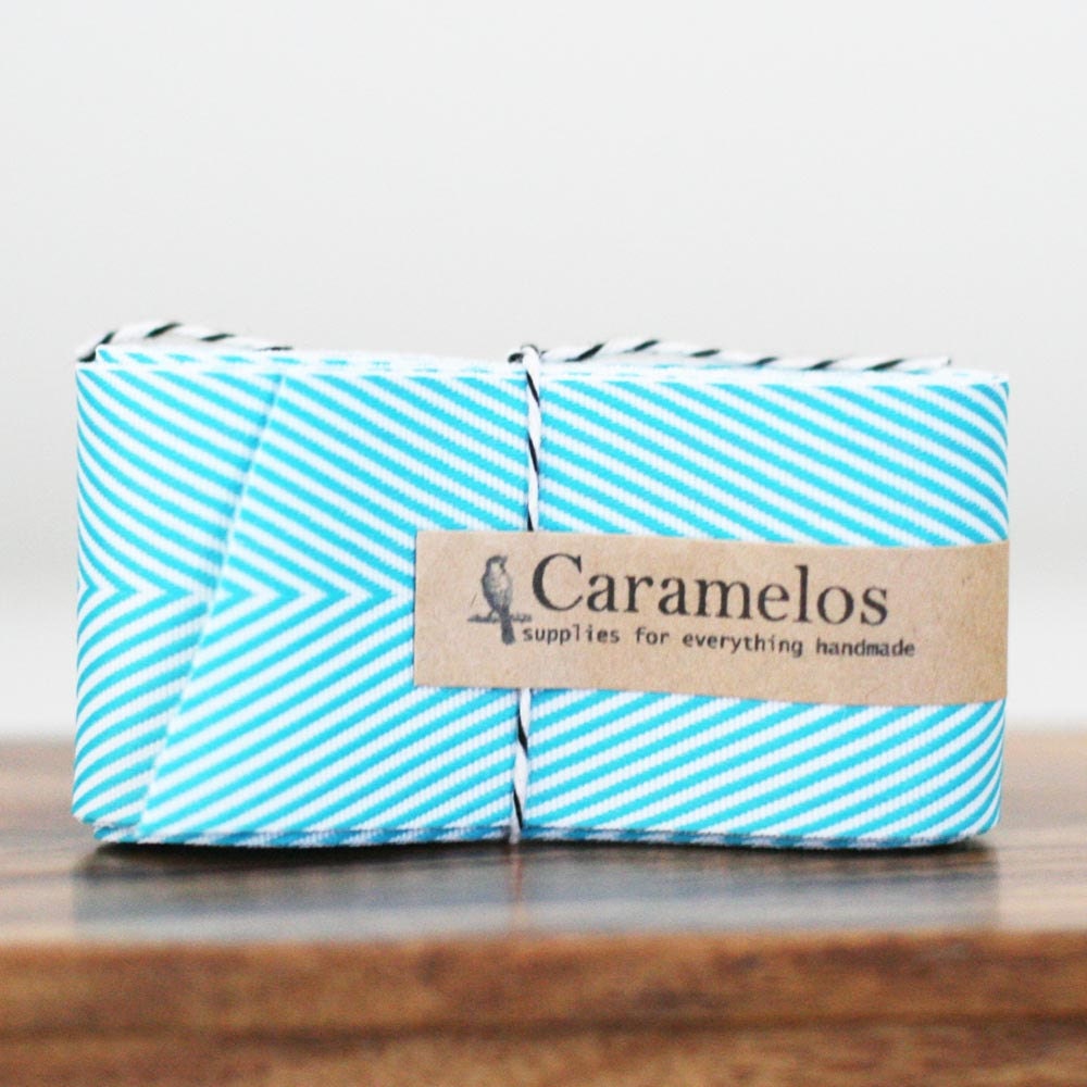 3 Yards of Aqua and White Chevron Stripe Twill ribbon