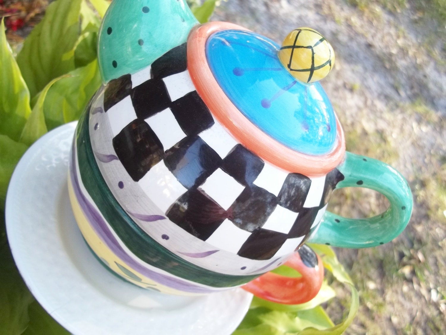 Garden Yard Art  Mini Totem - Garden Tea Time