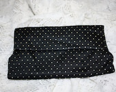Vintage Satin Black Clutch or Wallet, folds over, has change clasp . Gold trim