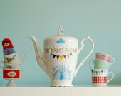 SECONDS SALE Very large peacock, birds and bunting teapot