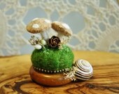 Beige felt  mushroom pincushion