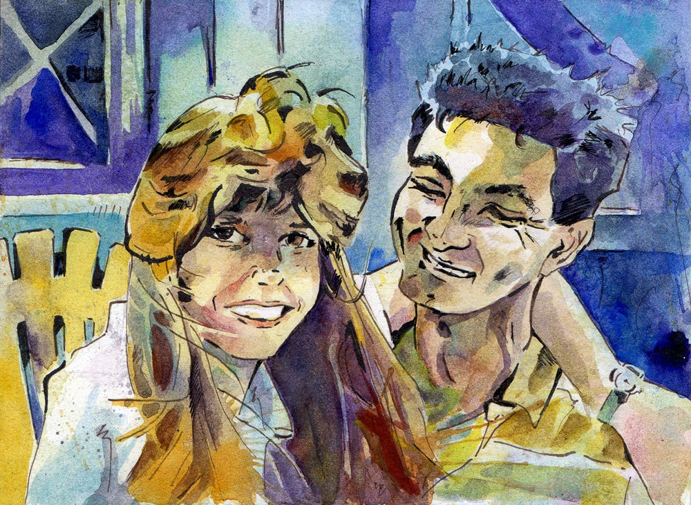 Custom Anniversery Portrait 9 inches x 12 inches - Wedding Gift Painting of the Happy Couple Watercolor - Made to Order - Engagement Art