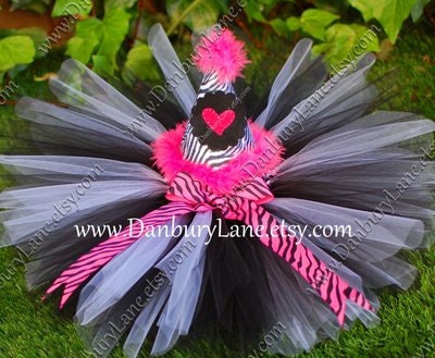Baby Birthday Outfit Tutu and Hat set, girls zebra hot pink with black and white Halloween costume, sizes up to 24 months -WILD AT HEART