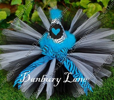 Birthday Animal Tutu for Baby Girl, zebra skirt with party hat in black and turquoise blue, sizes 0,3,6,9,12,18, 24 months -WILD AT HEART