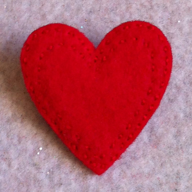 Red felt heart pin brooch  Ready to ship