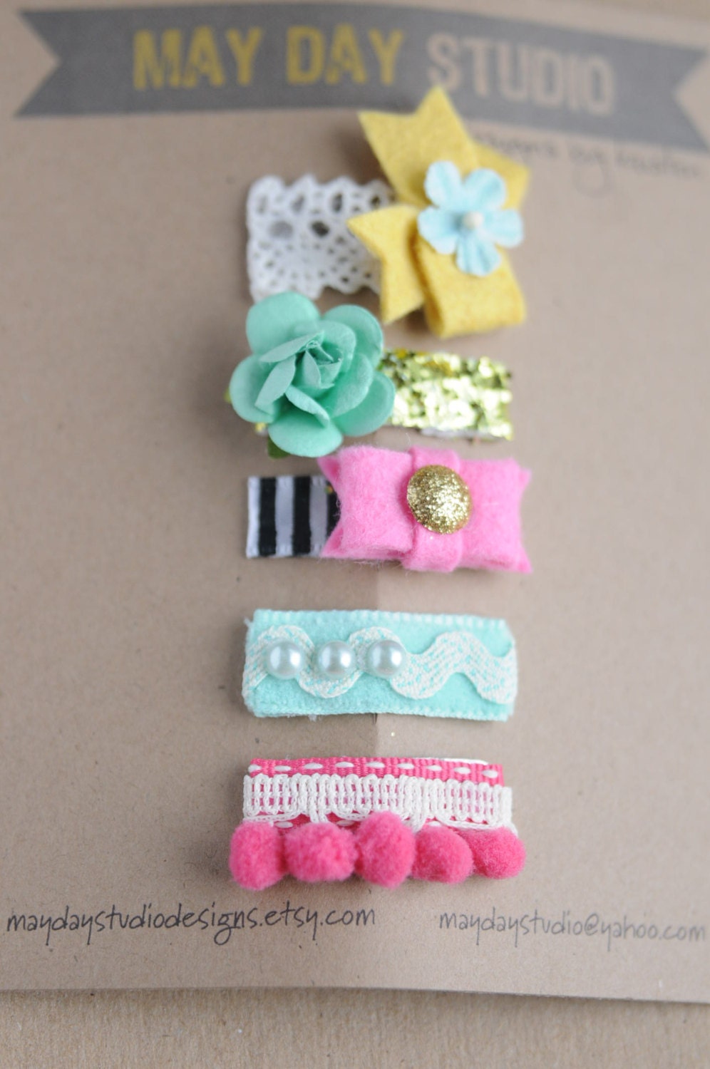 newborn baby girls bitty hair clips collection - traveling circus - snap clips set