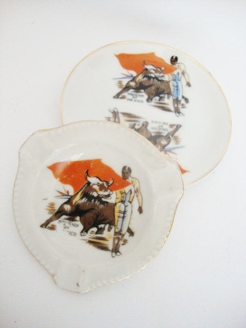 vintage mexico bullfighting souvenir ashtray and plate