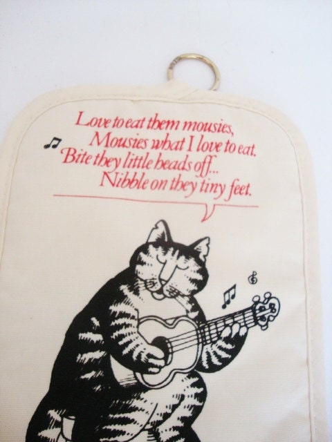 love to eat them mousies vintage Kliban cat pot holder