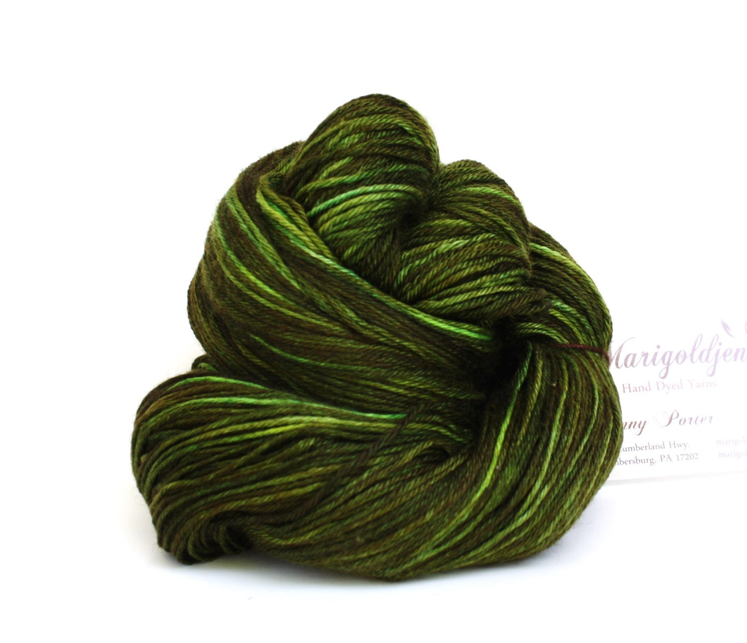 Evergreen--hand dyed sock weight yarn, merino and silk, (437yds/100gm)