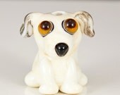Tan Gray Whippet Lampwork Dog Bead