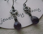 Amethyst Blossom Earrings, Sterling Silver Oxidized