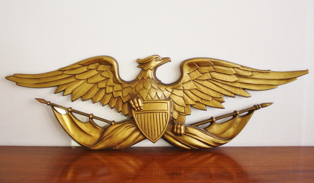 Vintage gold cast metal eagle wall hanging