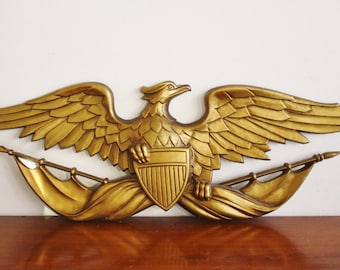 Vintage gold cast metal eagle wall hanging