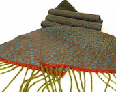 Handwoven Scarf  - Shimmering Tencel Cotton Turquoise Spice Olive