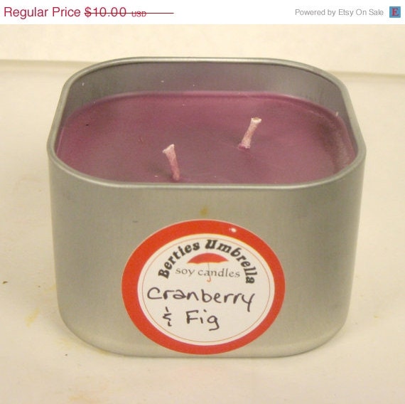 ON SALE Cranberry Fig, Soy Candle, Scented Candle, 8 oz, square, travel tin, maroon, festive
