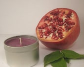 ON SALE Pomegranate Sage, Soy Candle, 4 oz, travel tin, pomegranate, fresh, fruit herb scent