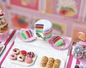Birthday In Bright Pink Stripes Dessert Table - 1/12 miniature - FREE SHIPPING