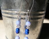 Blue freshwater pearl and light sapphire earrings