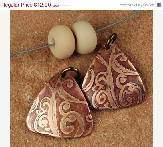 On Sale Etched Copper Metal Stamps, Scrolling Burgundy Beige  SRA 634 by CCDesign