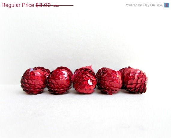 50% OFF SALE Sequin Beads, Ruby Red Sequin beads, 12 pcs