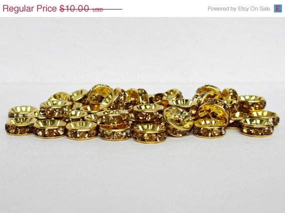 50% OFF SALE 50 pcs Light Topaz Crystal Spacer Beads, 10mm Rondelles